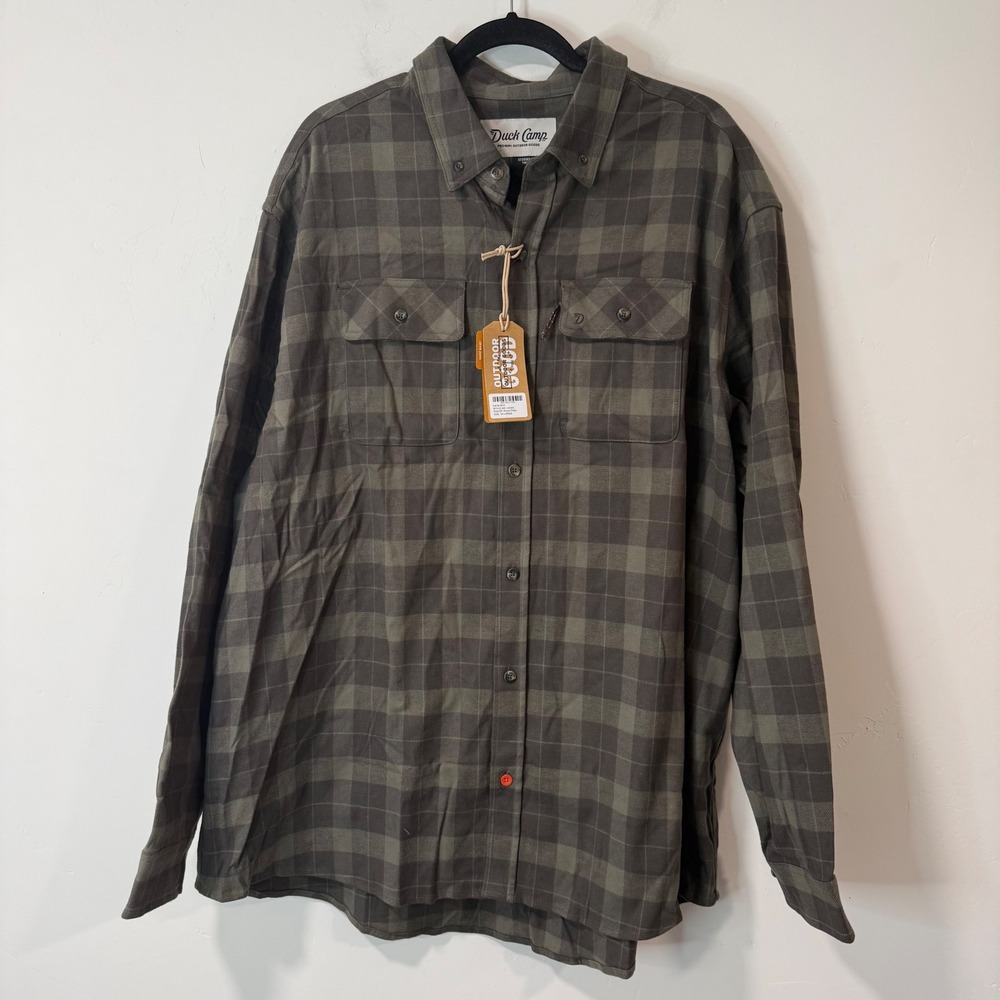 Duck Camp Mens Camp Shirt 3XL Green Plaid NWT Moleskin Cotton Stretch CS300